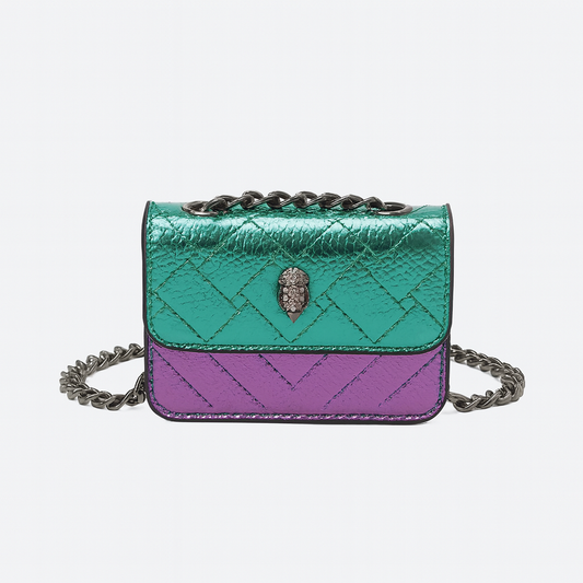 Mini Bolso Indigo Metálico – Con Cadena y Broche Decorativo