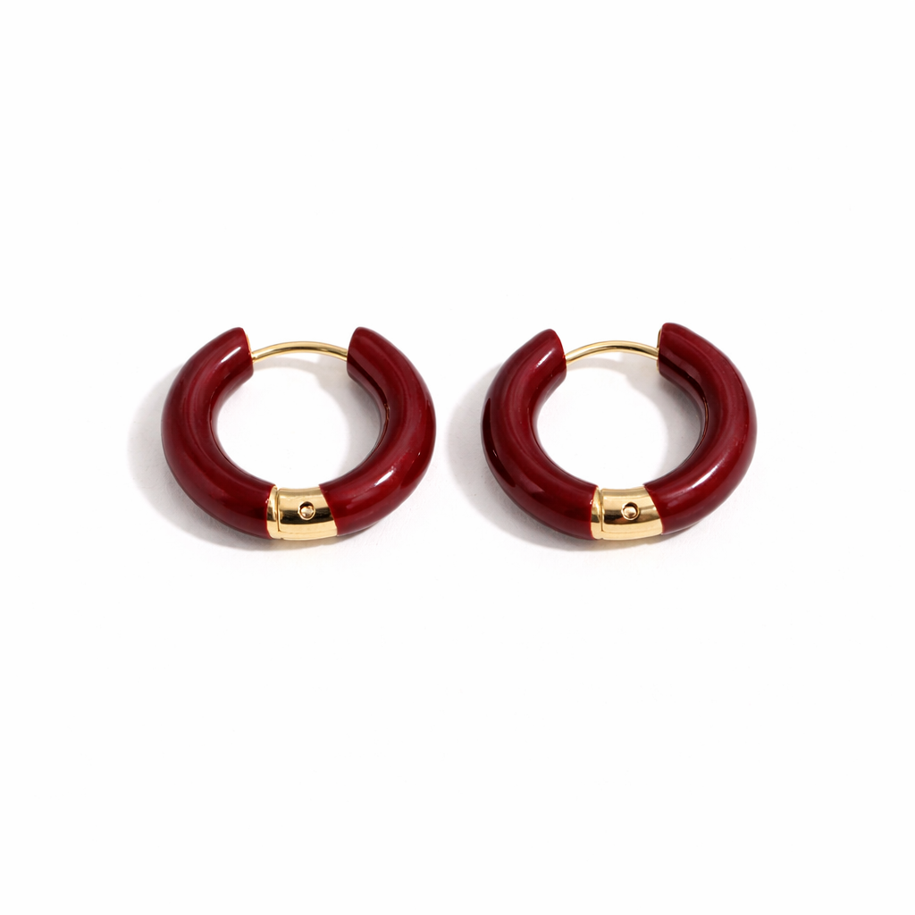 Argollas Amapolas de 12mm – Diseño Contemporáneo con Esmalte Brillante y Detalle Dorado
