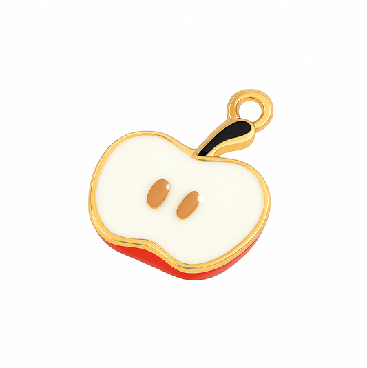 Charm Manzana Roja – Tentación Natural en Acero Dorado