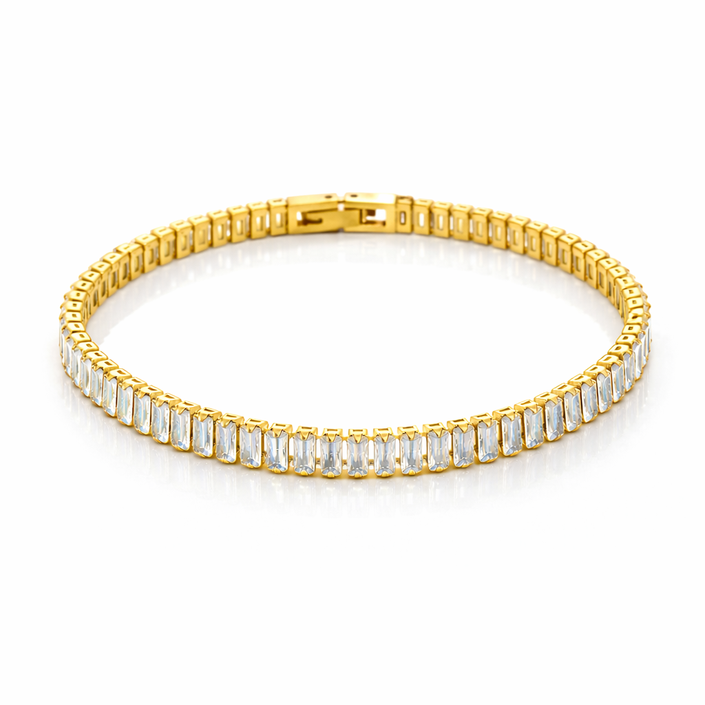Brazalete Anna Dorado con Circonias Baguette Dorado y Plateado