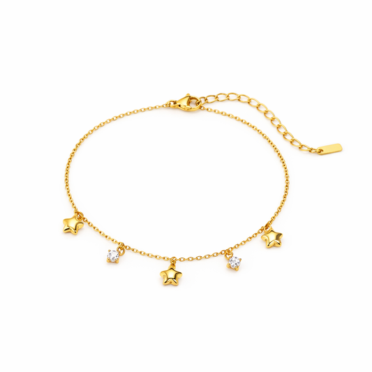 Brazalete Estrellas Dorado y Plateado con Cristales