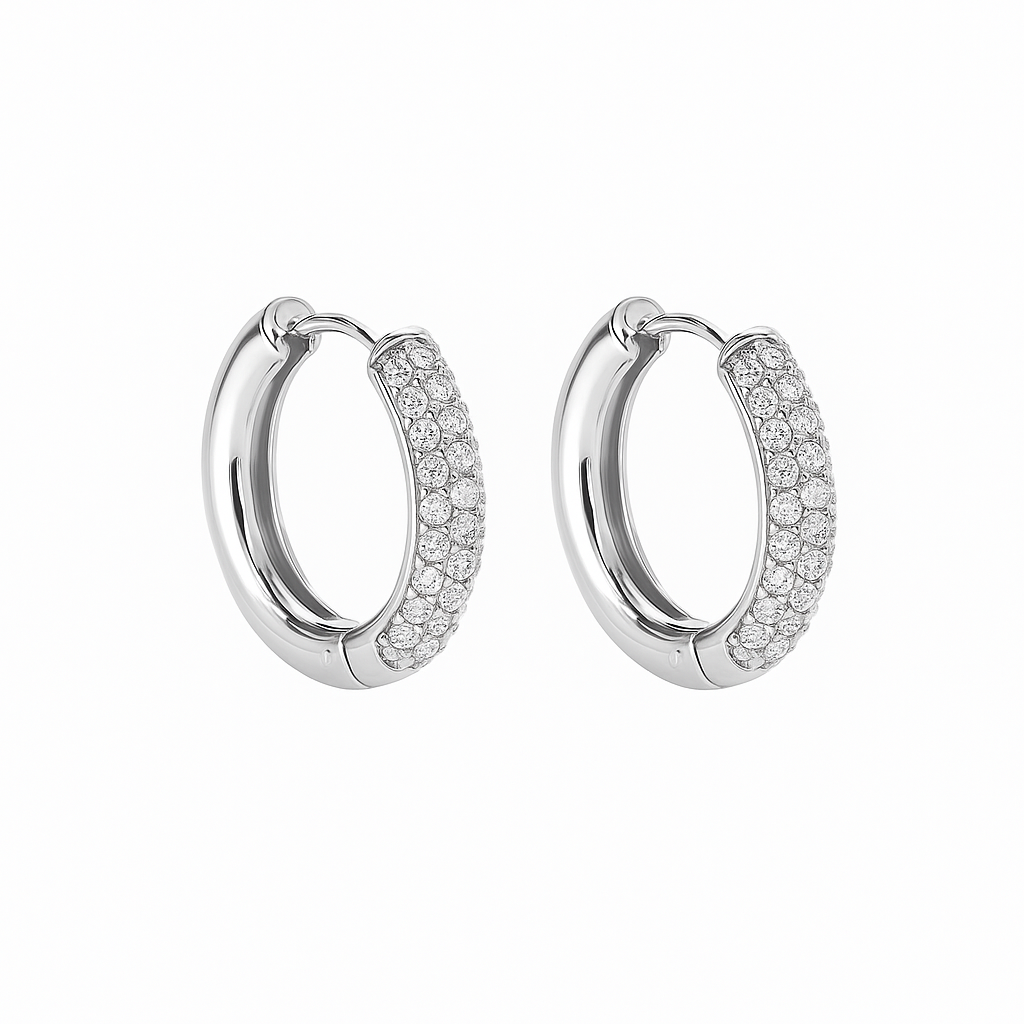 Aretes Raisa – Argollas Medianas en Titanio Dorado y Plateado con Circonias Cúbicas