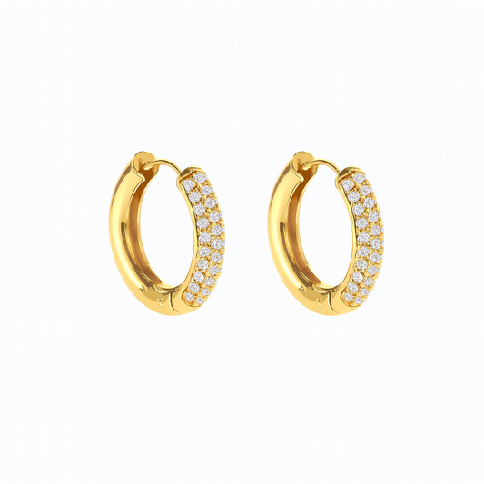 Aretes Raisa – Argollas Medianas en Titanio Dorado y Plateado con Circonias Cúbicas