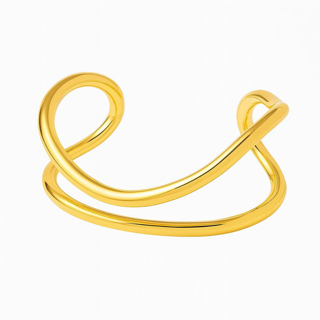 Brazalete Lucero Dorado y Plateado – Diseño Abierto de Líneas Fluidas y Minimalistas