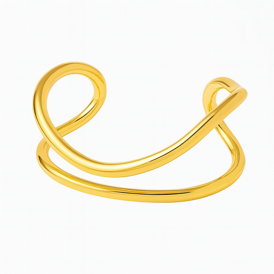 Brazalete Lucero Dorado y Plateado – Diseño Abierto de Líneas Fluidas y Minimalistas