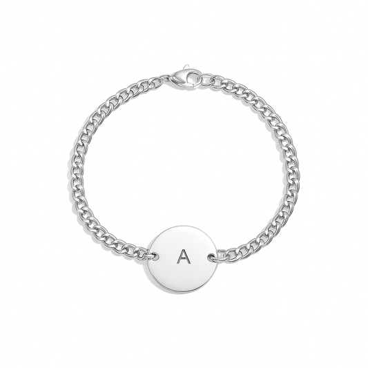Brazalete Ave Unisex Personalizable Plateado – Cadena con Dije Circular en Acero de Titanio
