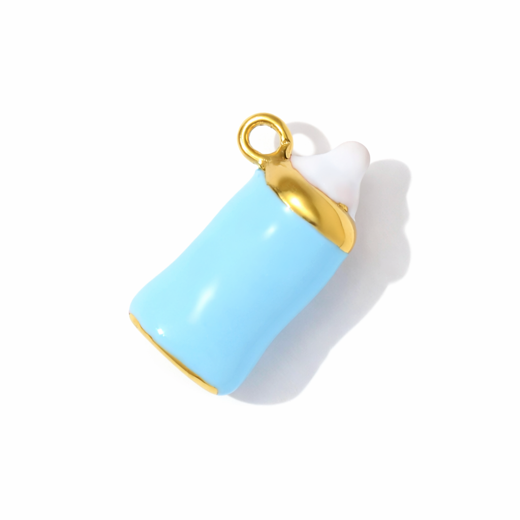 Charm Biberón Esmaltado Rosa y Azul con Detalles Dorados