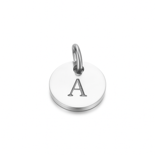 Charm Placa Circular Unisex Inicial A–Z – Personalizable en Acero de Titanio Dorado