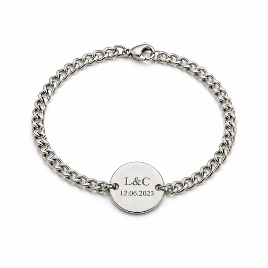 Brazalete Para Caballero Personalizado con Laser Plateado – Acero de Titanio