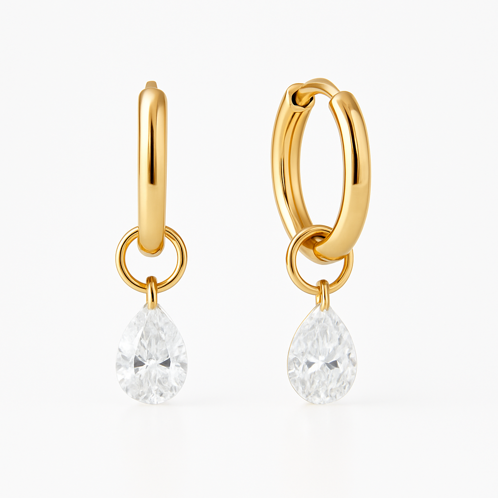 Aretes Antonieta – Argollas de Titanio con Dije en Gota