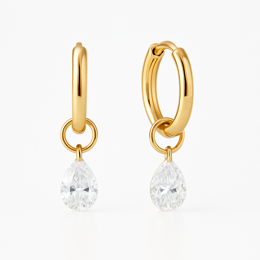 Aretes Antonieta – Argollas de Titanio con Dije en Gota