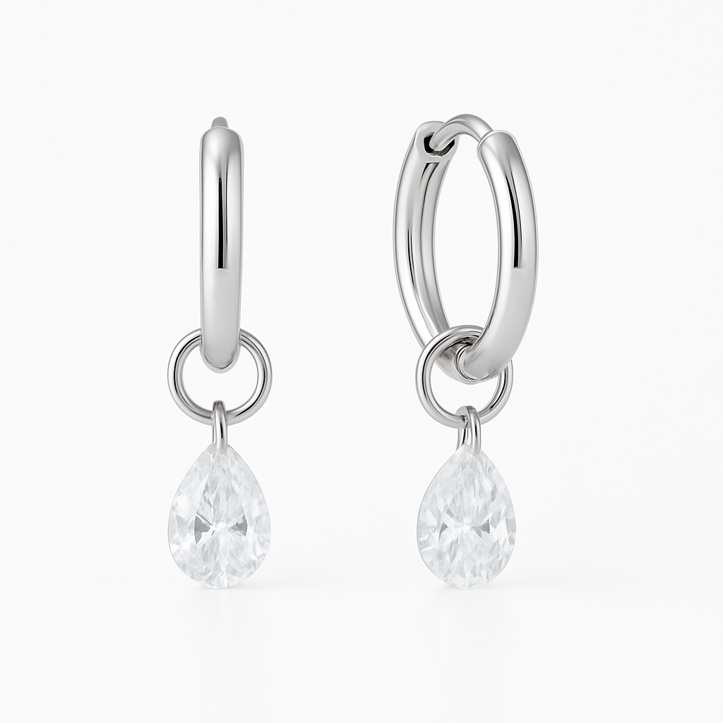 Aretes Antonieta – Argollas de Titanio con Dije en Gota