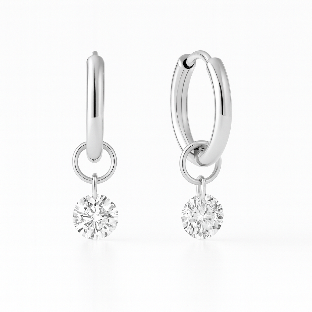 Aretes Antonieta – Argollas de Titanio Hipoalergénico con Dije Circular Brillante