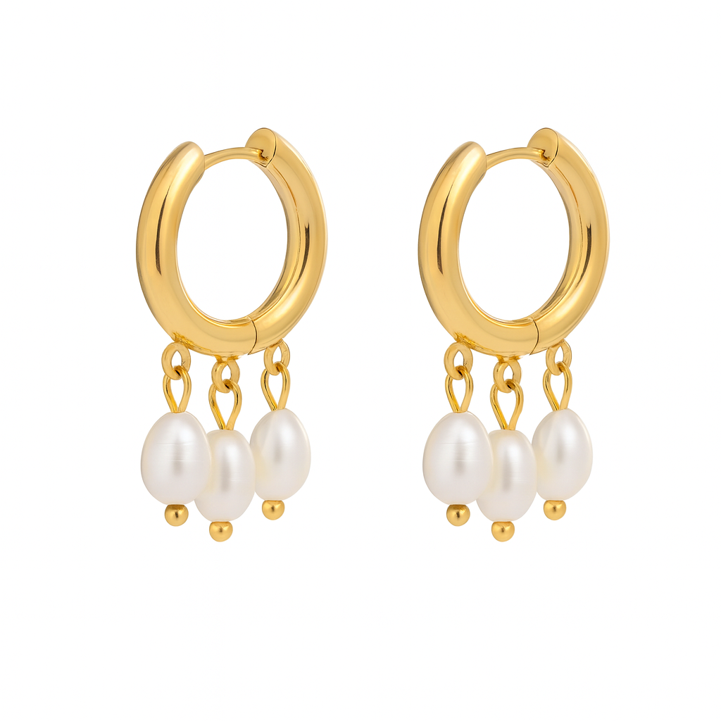 Aretes Leticia – Argollas Medianas en Titanio Dorado y Plateado con Perlas Naturales