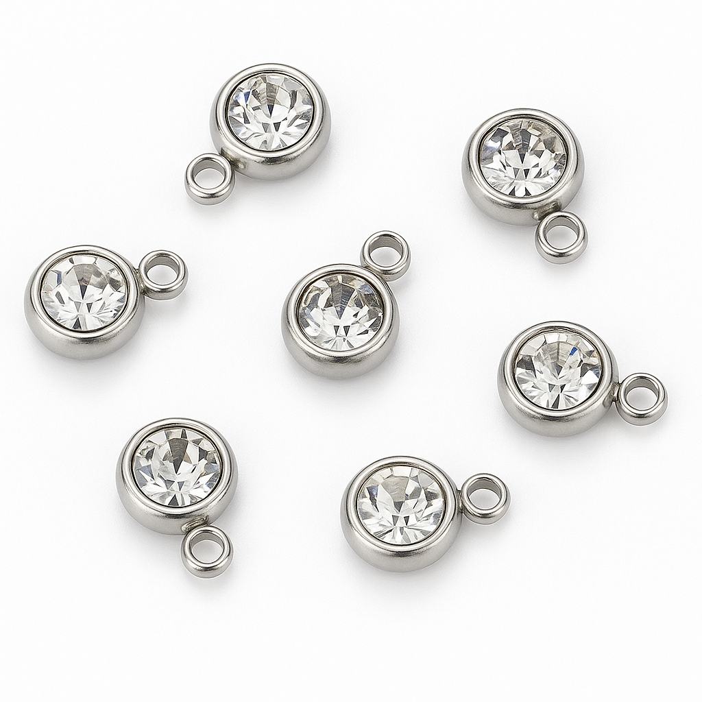 Charm Perla Rosa, Campagne, Mar Azul y Blanco Reluciente – Elegancia Delicada en Plateado