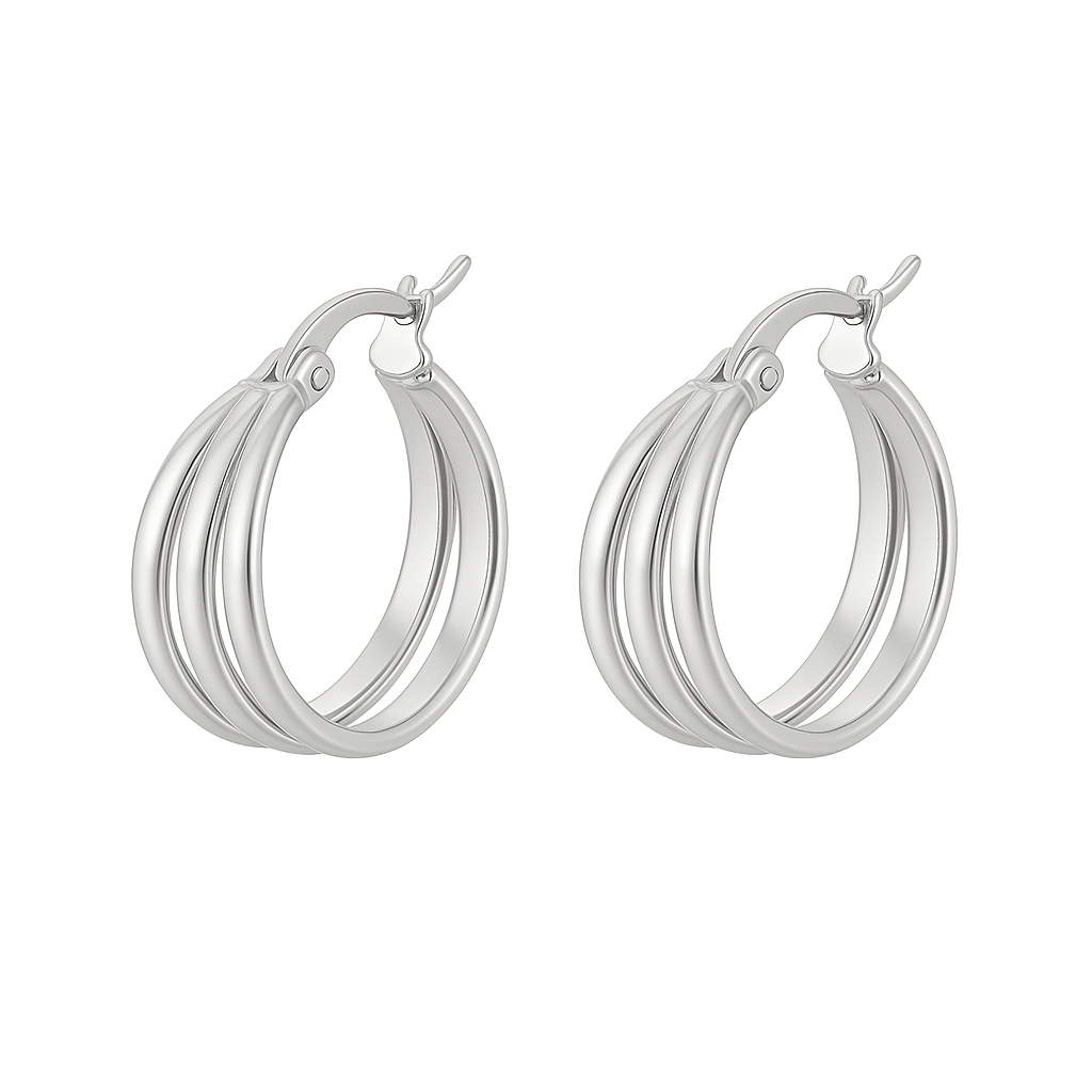 Aretes Eloisa – Argollas Medianas Triple Aro en Dorado y Plateado