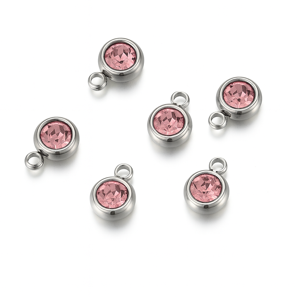 Charm Perla Rosa, Campagne, Mar Azul y Blanco Reluciente – Elegancia Delicada en Plateado