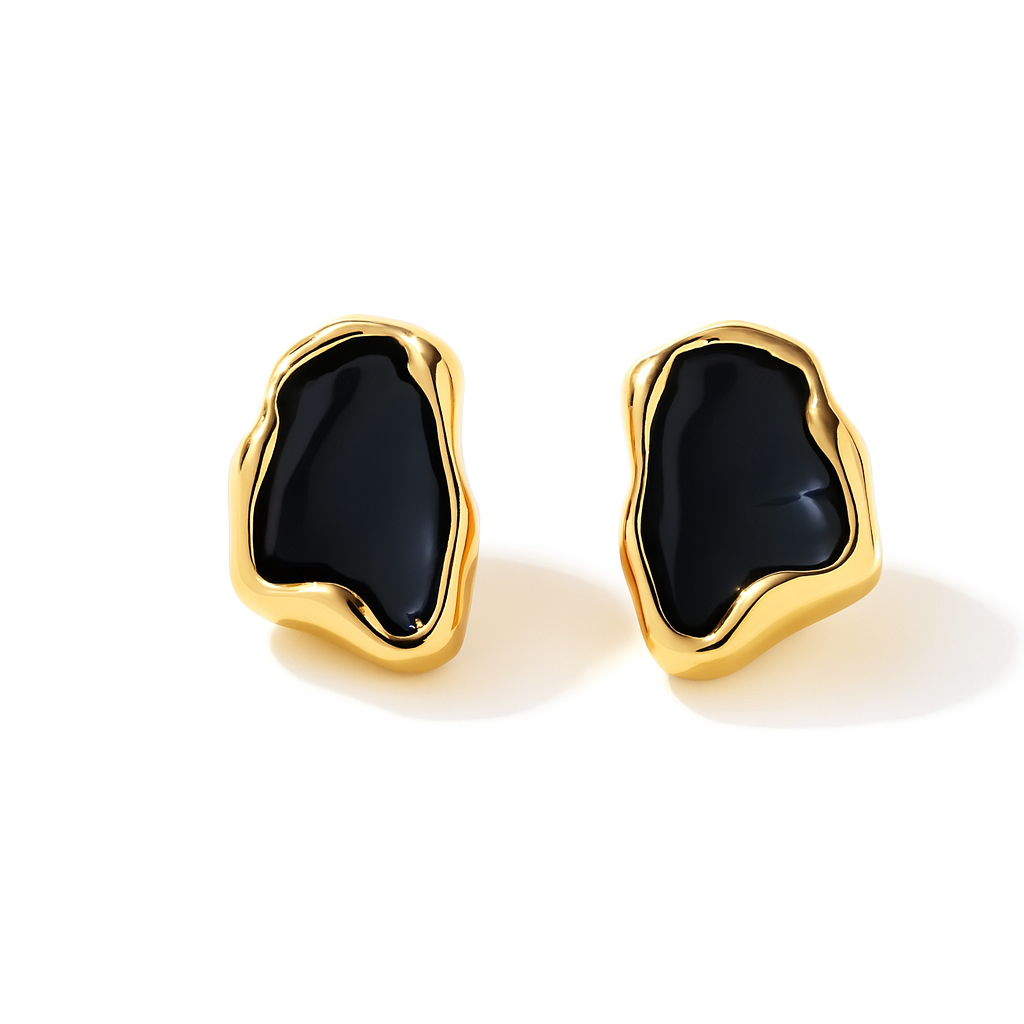 Aretes Magnolia – Diseño Orgánico con Esmalte Marmoleado y Contorno Dorado Pulido