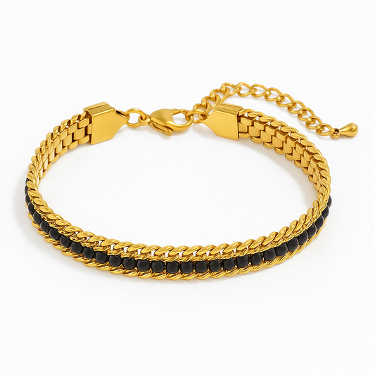 Brazalete Aluche Dorado con Detalle Negro – Acero de Titanio Ajustable
