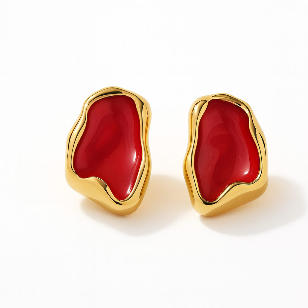 Aretes Magnolia – Diseño Orgánico con Esmalte Marmoleado y Contorno Dorado Pulido