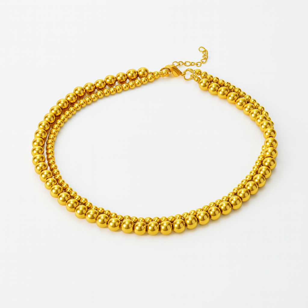 Collar Verenice – Diseño de Doble Capa con Esferas Doradas Pulidas y Volumen Sofisticado