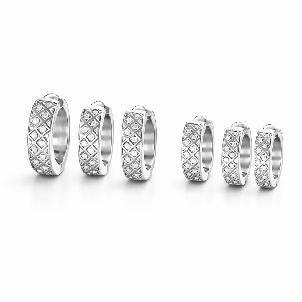 Set Argollas Doradas con Circonias Texturizadas Acero 316L