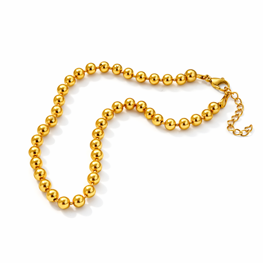 Collar Bambalina Bicolor Dorado y Plateado de Cuentas Esféricas