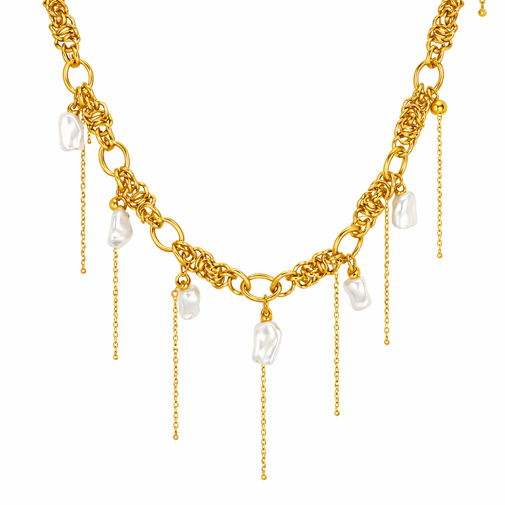 Collar Abelina Dorado con Perlas Colgantes