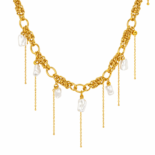 Collar Abelina Dorado con Perlas Colgantes