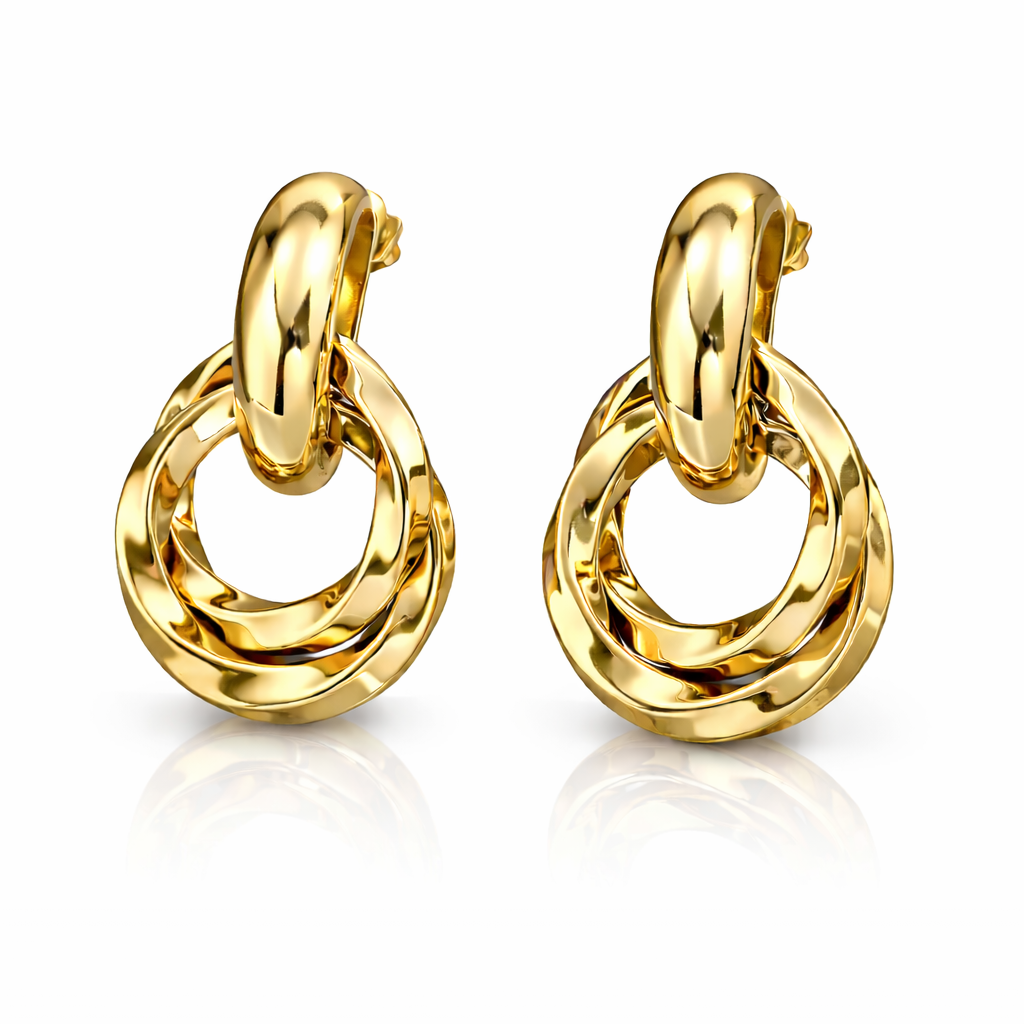 Aretes Aros Entrelazados Dorados Acero 316L