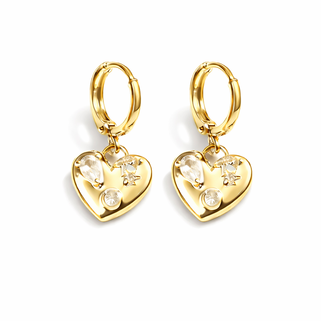 Aretes Sam – Aros con Corazón y Zirconias en Acero de Titanio