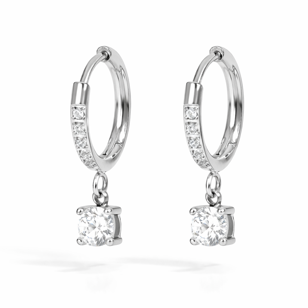 Aretes Marlene – Argollas de 10 mm con Zirconia Colgante en Acero de Titanio