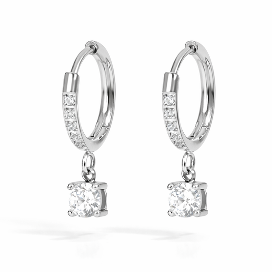 Aretes Marlene – Argollas de 10 mm con Zirconia Colgante en Acero de Titanio