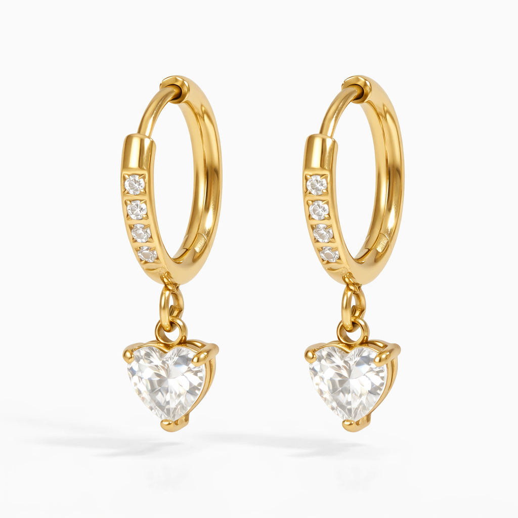 Aretes Marlene – Argollas de 10 mm con Zirconia Colgante en Acero de Titanio