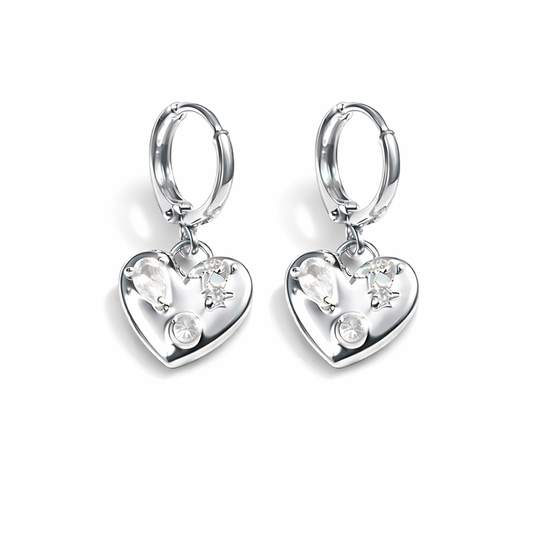 Aretes Sam – Aros con Corazón y Zirconias en Acero de Titanio