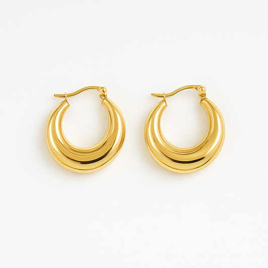 Aretes Vivian Dorados – Argollas Gruesas y Abombadas en Acero de Titanio