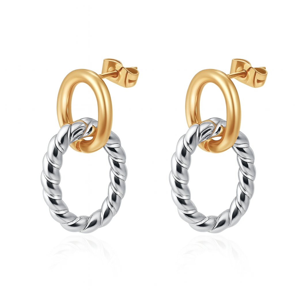 Aretes Begonia Bitono – Diseño Moderno y Elegante en Dos Tonos