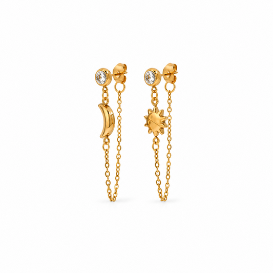 Aretes Sol y Luna de Acero Inoxidable 316L