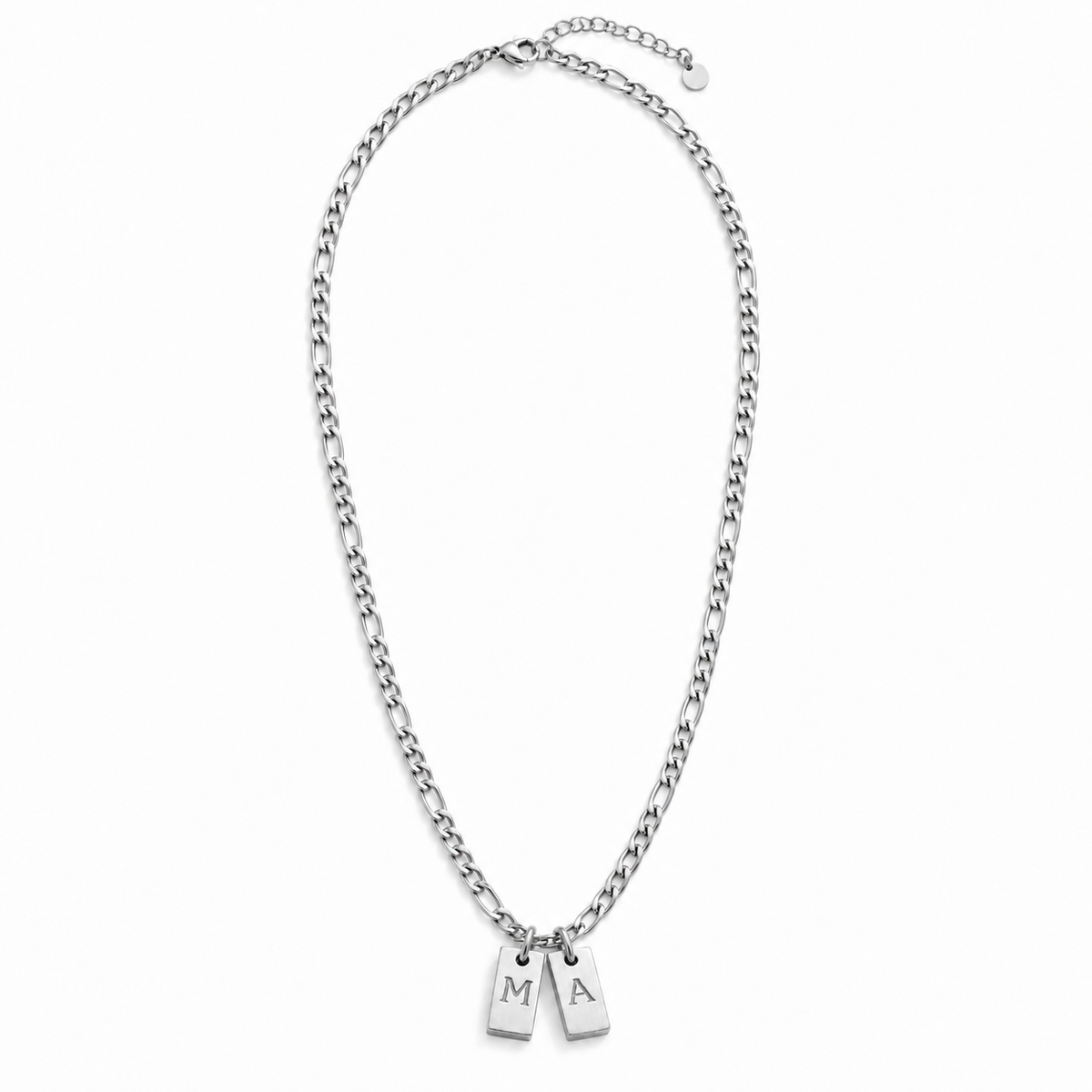 Collar Santiago Plateado con 2 Dijes Retangulares Personalizables de Acero Inoxidable 316L