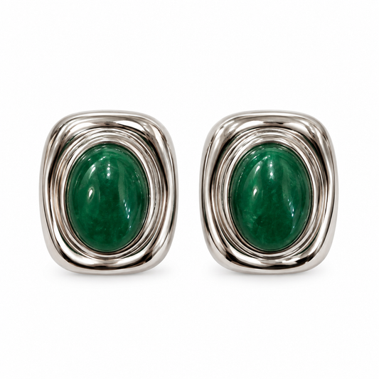 Aretes Oliveiras – Studs Esculturales con Piedra Cabujón en Acero de Titanio