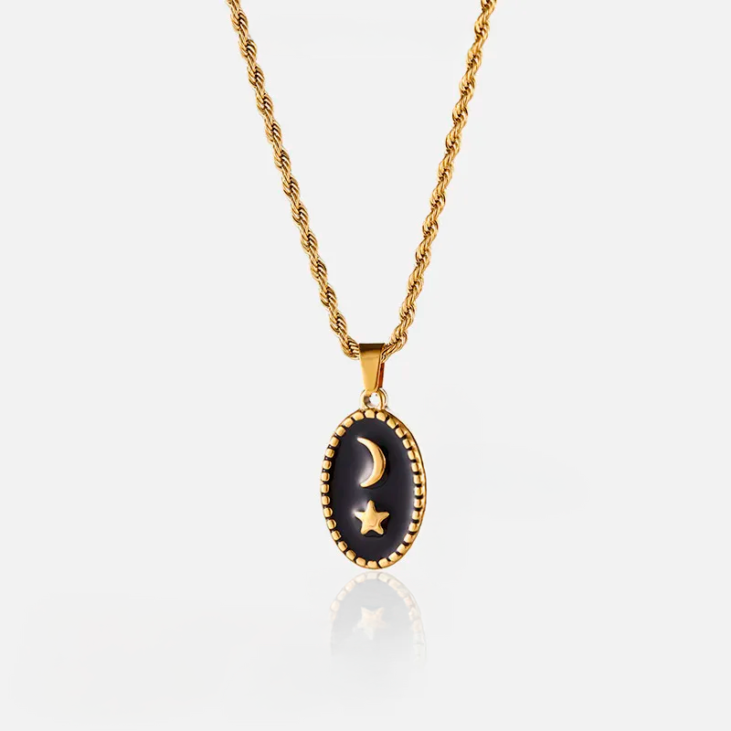 Collar Black Moon de Acero de Titanio – Luna Negra Ajustable, Hipoalergénico