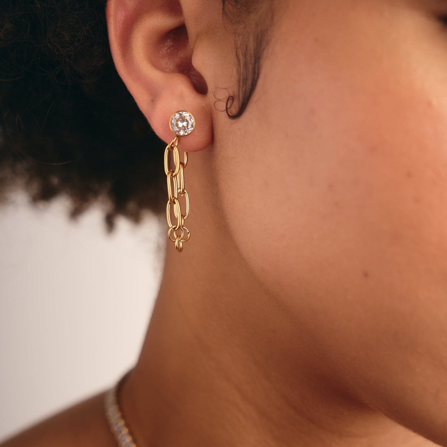 Aretes Cadena Dorada con Circonia Acero 316L