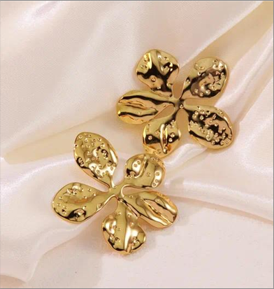 Pendientes de Acero Inoxidable 304 con Galvanoplastia Floral, Imitación Oro Sin Piedras, Estilo Exagerado, Estilo Campestre Dorado