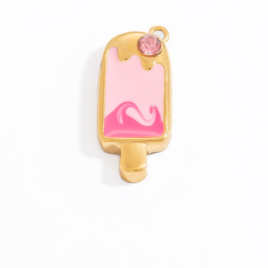 Charm Paleta de Fresa – Dulzura Rosa en Acero de Titanio Dorado