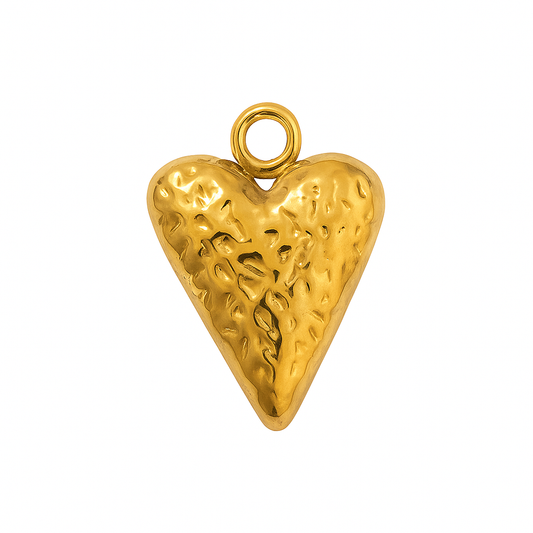 Charm Corazón Alargado Clásico – Diseño Atemporal en Acero de Titanio con Acabado Dorado Brillante